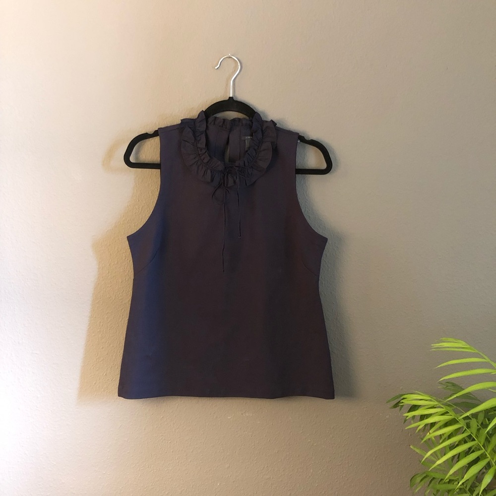 NWT navy J. Crew ruffle neck top